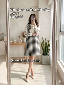 [2hand] Đầm dạ tweet lông mềm dày sát nách cổ V freesize đến L 1