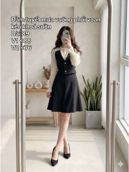 [2hand] Đầm tuyết mưa vuông đen phối voan hồng be kiểu set kéo khoá sườn size M 1
