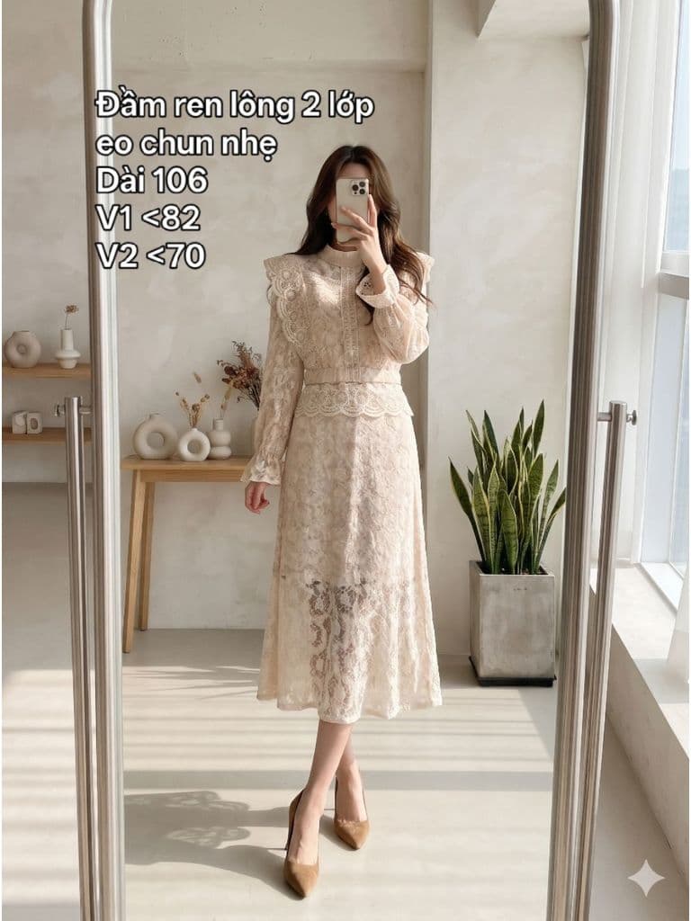 [2hand] Đầm ren lông 2 lớp hồng eo chun nhẹ size S
