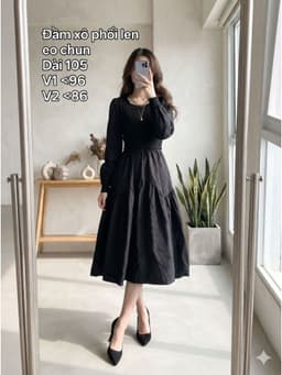 [2hand] Đầm xô phối len đen eo chun đính dây màu bạc freesize đến L 1