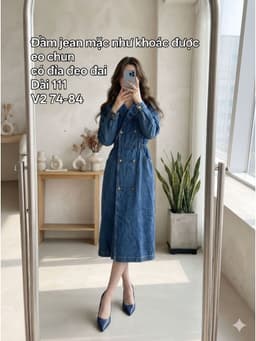Đầm jean dáng vest eo chun mặc như khoác được có đỉa đeo đai freesize đến L 1