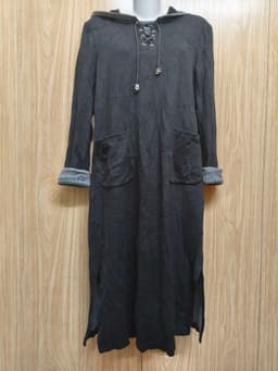 [2hand] Đầm nỉ thun tăm đen co giãn nhẹ có mũ đan dây size S M 5