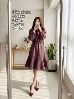 [2hand] Đầm nỉ tăm nâu đỏ eo chun buộc nơ đuôi cá size S M 1