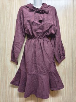 [2hand] Đầm nỉ tăm nâu đỏ eo chun buộc nơ đuôi cá size S M 4