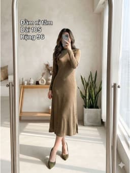 [2hand] Đầm nỉ tăm nâu tây cổ lọ dáng suông freesize đến L 1