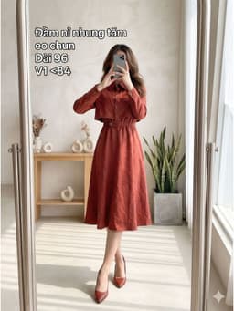 [2hand] Đầm nỉ nhung tăm đỏ rượu eo chun size S 1