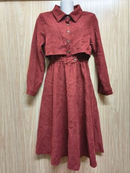 [2hand] Đầm nỉ nhung tăm đỏ rượu eo chun size S 3