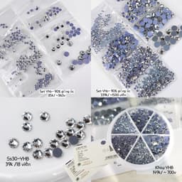 Set đá nail YHB trắng trong lấp lánh nhiều kích thước, túi 360 viên, 1500 viên hoặc khay 700 viên 1