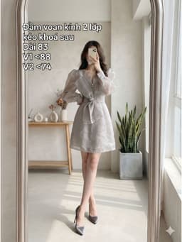 [2hand] Đầm voan kính 2 lớp xám đính nơ to kéo khoá sau size M 1