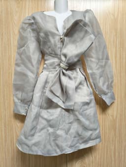 [2hand] Đầm voan kính 2 lớp xám đính nơ to kéo khoá sau size M 3