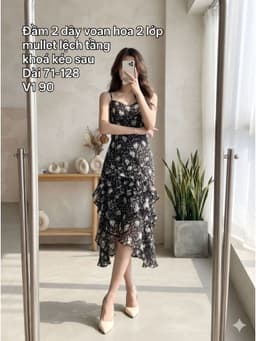 [2hand] Đầm 2 dây voan hoa 2 lớp mullet lệch kiểu tầng khoá kéo sau size M 1