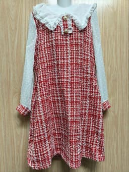 [2hand] Đầm dạ tweed đỏ phối voan cổ bèo kéo khoá sau freesize đến XL 3