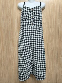 [2hand] Đầm dạ tweed 2 dây nhung kẻ đen trắng có lớp lót kéo khoá sườn bigsize XL 2XL 3