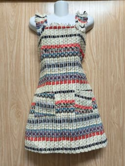 [2hand] Đầm dạ tweed 2 dây tua rua kẻ mix màu có túi kéo khoá sau size S 3