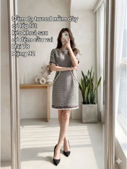 [2hand] Đầm dạ tweed mềm dày phối viền cẩm có lớp lót kéo khoá sau có đệm cầu vai size M 1