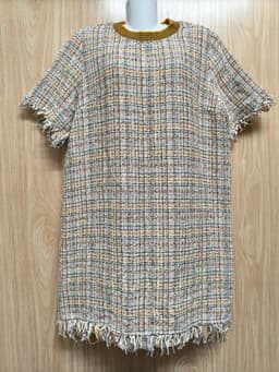 [2hand] Đầm dạ tweed mỏng tua rua cổ vàng kéo khoá sau có lớp lót size L XL 4