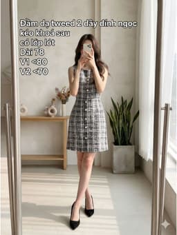 [2hand] Đầm dạ tweed 2 dây đính ngọc kéo khoá sau có lớp lót size S 1