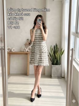 [2hand] Đầm dạ tweed lông mềm sát nách kéo khoá sau 2 túi có lớp lót size L XL 1