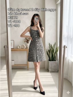 [2hand] Đầm dạ tweed 2 dây đính ngọc kéo khoá sau size L XL 1