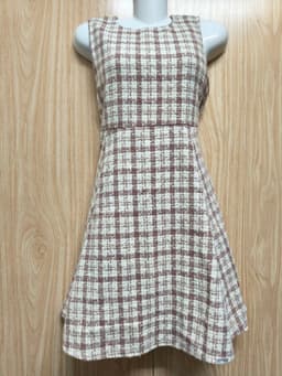 [2hand] Đầm dạ tweed lông sát nách kẻ hồng kéo khoá sau có lớp lót size XS S 3