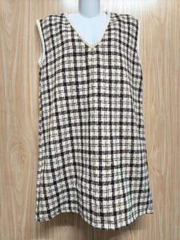 [2hand] Đầm dạ tweed lông sát nách kẻ nâu 1 lớp size L XL 3