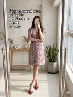 [2hand] Đầm dạ tweed mềm tím hồng 2 túi có lớp lót kéo khoá sau size M L nhỏ 1