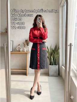 [2hand] Đầm dạ tweed đen phối sơ mi lụa đỏ kéo khoá sau size XL 1