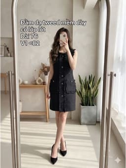 [2hand] Đầm dạ tweed mềm dày 2 dây đen tua rua 2 túi cúc đen có lớp lót size XS S 1
