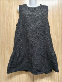 [2hand] Đầm dạ tweed sát nách đen dệt kim tuyến bling khoá kéo sau màu bạc size L XL 3