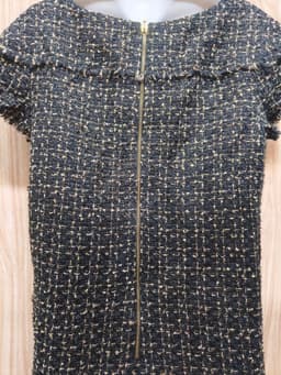 [2hand] Đầm dạ tweed cộc tay đen dệt kim tuyến vàng khoá kéo sau màu vàng có lớp lót size S 4