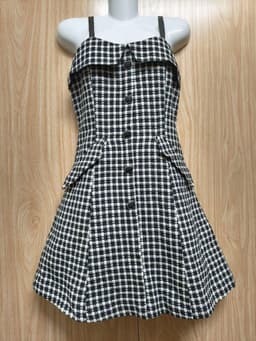 [2hand] Đầm dạ tweed 2 dây da cúc đồng nhám có lớp lót khoá kéo sau size XS S 4