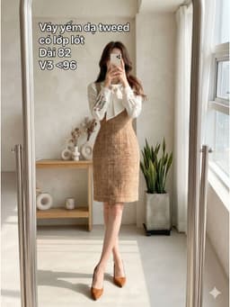 [2hand] Váy yếm dạ tweed nâu cúc vàng 2 túi có lớp lót size S M 1