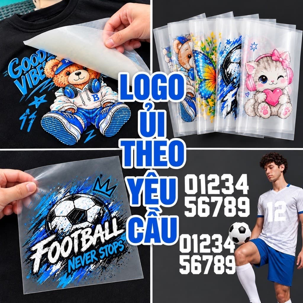 Logo in theo yêu cầu, tên bé, ủi balo, mác quần áo, sticker dán quần áo dễ dàng thao tác bằng bàn là