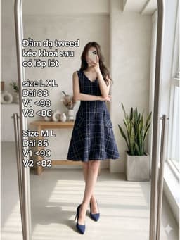 [2hand] Đầm dạ tweed sát nách xanh than cổ V có túi dáng xoè kéo khoá sau có lớp lót size L XL 1