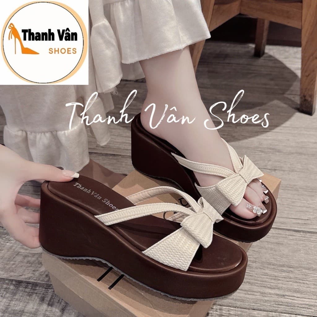 (D0492)Dép xuồng quai nơ cao 7 phân Thanh Vân Shoes _Dép nữ/dép xuồng nữ