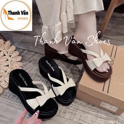 (D0492)Dép xuồng quai nơ cao 7 phân Thanh Vân Shoes _Dép nữ/dép xuồng nữ 7