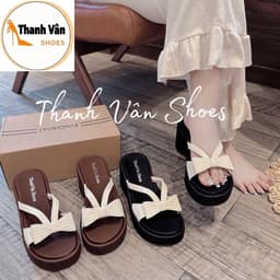 (D0492)Dép xuồng quai nơ cao 7 phân Thanh Vân Shoes _Dép nữ/dép xuồng nữ 4