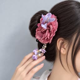 Kẹp Tóc Hoa Mẫu Đơn Tím Tua Rua Phong Cách Cổ Trang Phụ Kiện Chụp Ảnh Áo Dài Thanh Lịch 6