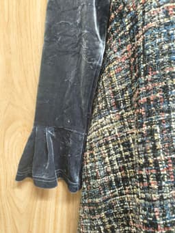 Đầm dạ tweed phối nhung xanh cổ bèo buộc nơ kéo khoá sau có lớp lót size L XL 4