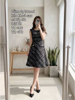 [2hand] Đầm dạ tweed sát nách túi đính ngọc kéo khoá sau có lớp lót size S M 1