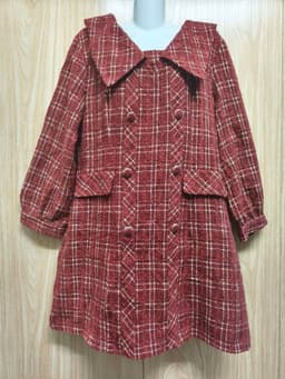 [2hand] Đầm dạ tweed mỏng đỏ đô cổ bẻ dáng chữ A kéo khoá sau freesize đến L 4