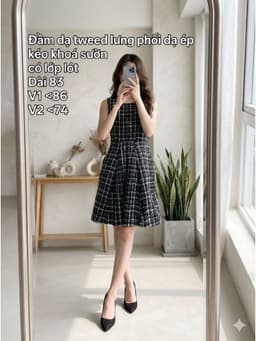 [2hand] Đầm dạ tweed sát nách lưng phối dạ ép đen kéo khoá sườn có lớp lót size S 1