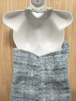 [2hand] Đầm dạ tweed mỏng cổ yếm đính ngọc xanh hở lưng kéo khoá sau size XS S 3
