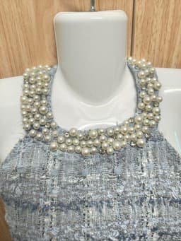 [2hand] Đầm dạ tweed mỏng cổ yếm đính ngọc xanh hở lưng kéo khoá sau size XS S 4