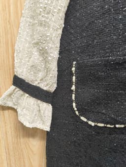 [2hand] Đầm dạ tweed mỏng đen phối voan kem kiểu set sơ mi đính ngọc size L XL 4