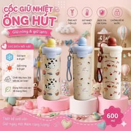 Bình Nước Nhựa Đi Học Có Ống Hút Chống Sặc Hoạt Hình Đáng Yêu Cao Cấp 3