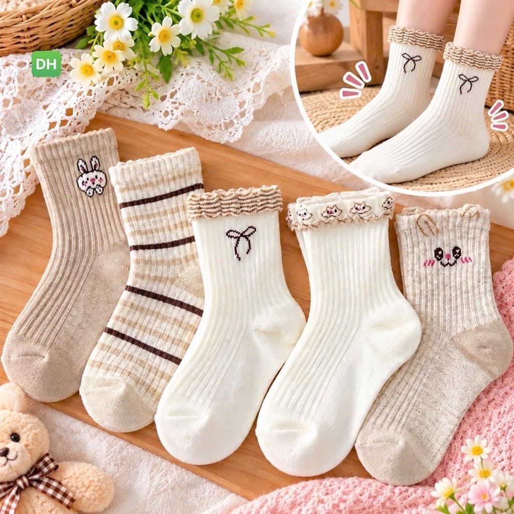 (1-10 tuổi) set 10 đôi Tất Trẻ Em Cổ Bèo Chất Cotton LaBubu Đáng Yêu mix Đồ Cho bé Cực Xinh