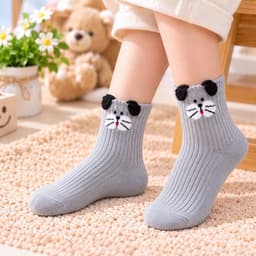 set 10 Đôi Tất trẻ em Chất cotton Mềm Mại Êm Chân Hoạ Tiết Mèo Kẻ Xanh AQ 4