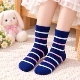 set 10 Đôi Tất trẻ em Chất cotton Mềm Mại Êm Chân Hoạ Tiết Mèo Kẻ Xanh AQ 5