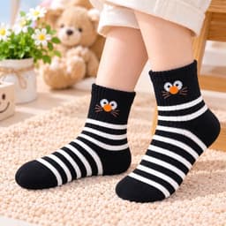 set 10 Đôi Tất trẻ em Chất cotton Mềm Mại Êm Chân Hoạ Tiết Mèo Kẻ Xanh AQ 2